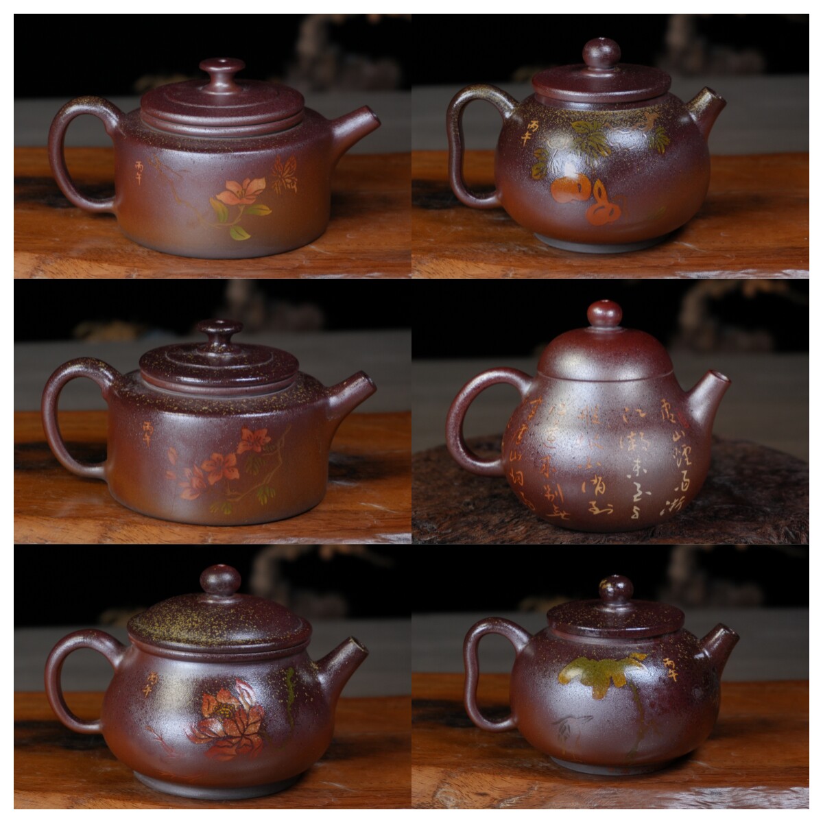 建水紫陶紫泥柴烧阴刻阳填茶壶