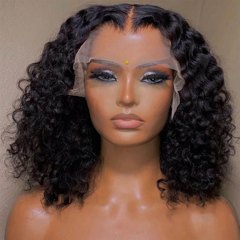 Glueless Wig 12A Short Bob Wig Deep Wave Human HaiVr Wigs Wa