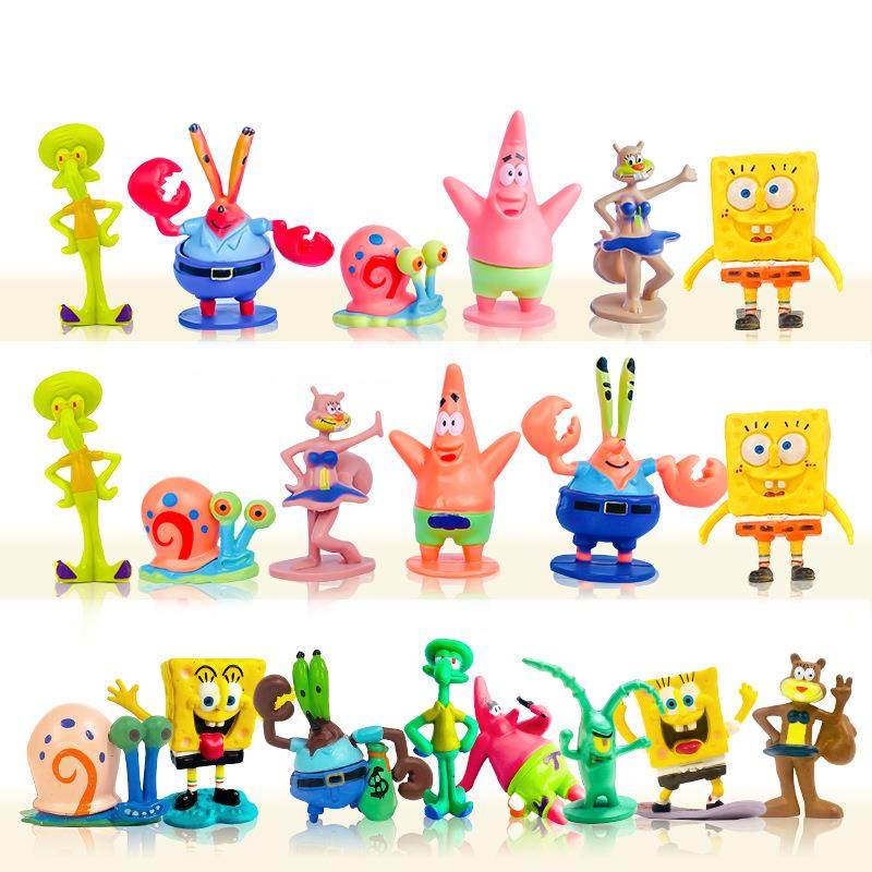 爆款鱼缸水族箱Q版海绵宝宝6只装8件套派大星蟹老板蛋糕装饰摆件