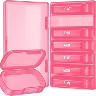 桃红色一周七天每天3次14格翻盖式药盒 每周药丸收纳盒