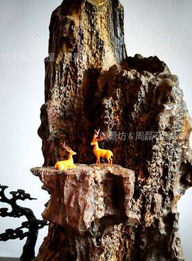 热卖创意脂物小TEU鹿摆山件奇石树动假盆景鱼缸沙盘枯山水微景观