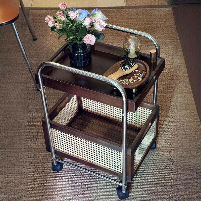 实木可移动边茶几小子客中古小推厅边柜中古小推食车覆古零几置物
