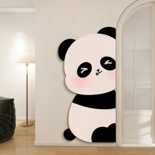 正对门玄关奶油熊猫转角装饰画带灯客厅卧室儿童房挂画走廊入户壁