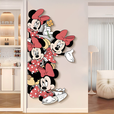 走廊玄关米奇转角装饰画带灯入户儿童房挂画卧室正对门楼梯女孩壁