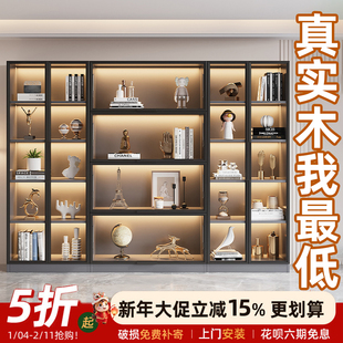 实木手办柜展示柜玻璃门客厅透明酒柜防尘落地收纳柜子书柜手包柜