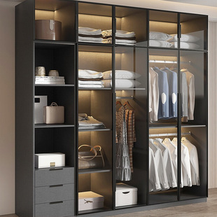 衣柜家用卧室实木小户型现代简约包安装轻奢储物两门定制玻璃柜子