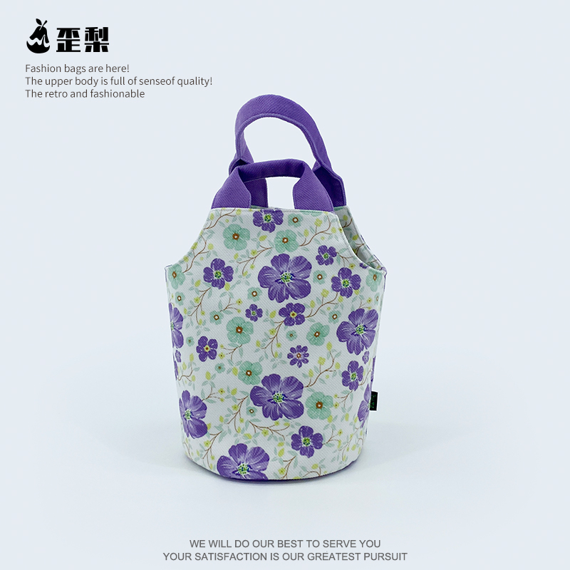 夏日紫色碎花手提遛弯水桶包包