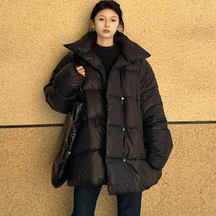 黑色羽绒服女冬季2025年新款韩版宽松加厚保暖中长款90白鸭绒外套