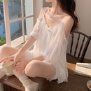 吊带睡裙套装 性感睡衣女款 纯欲蕾丝高级感冰丝绸薄款 2025新款 夏季