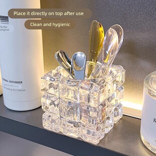 面膜勺子柜浴室面霜刷勺玻璃镜固定器桌面化妆眼霜挑棒挖取收纳盒