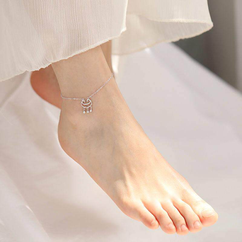 S925纯银脚链铃铛女款古风性感长命锁脚链子森系脚环小众网红脚饰