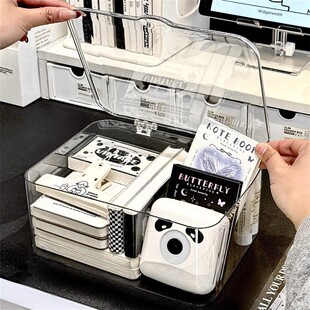 压克力宿舍收纳盒整理盒文具透明带桌面办公室卧室盖子多功能杂物