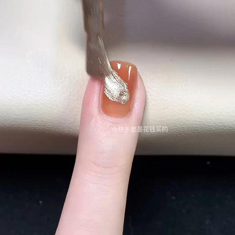 琥珀色金箔涂鸦美甲！秋冬色系指甲油胶2026新款免烤持久快干可撕