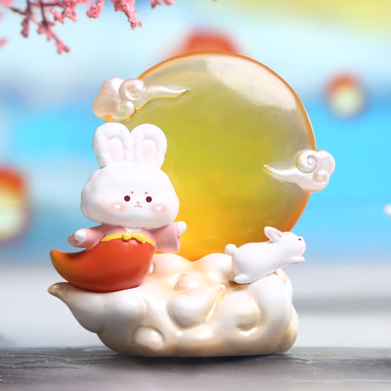 知月兔小灯盲盒手潮玩可爱玉兔摆件树脂中秋节礼物月饼送礼中式