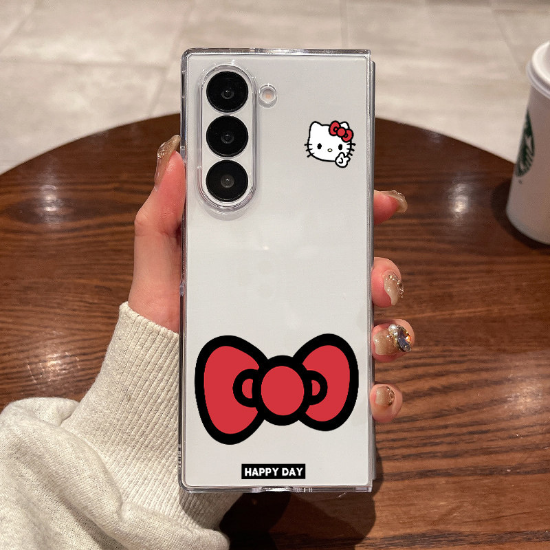 适用三星fold7手机壳fold6新款fold5大折叠屏zfold4翻盖fold3超薄透明蝴蝶结头像全包防摔男女款硬外壳保护套