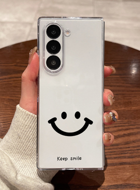 适用三星fold7手机壳fold6新款fold5大折叠屏zfold4翻盖fold3超薄透明英文笑脸全包防摔男女款硬外壳保护套