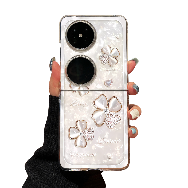 适用华为pocket2手机壳p50pocket s折叠屏oppo小米mixflip透明vivoxflip三星zflip6白色四叶草novaflip保护套
