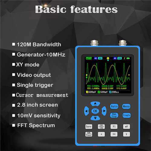 DSO2512G 2.8 Inch Handheld Digital Oscilloscope 120M Band wi