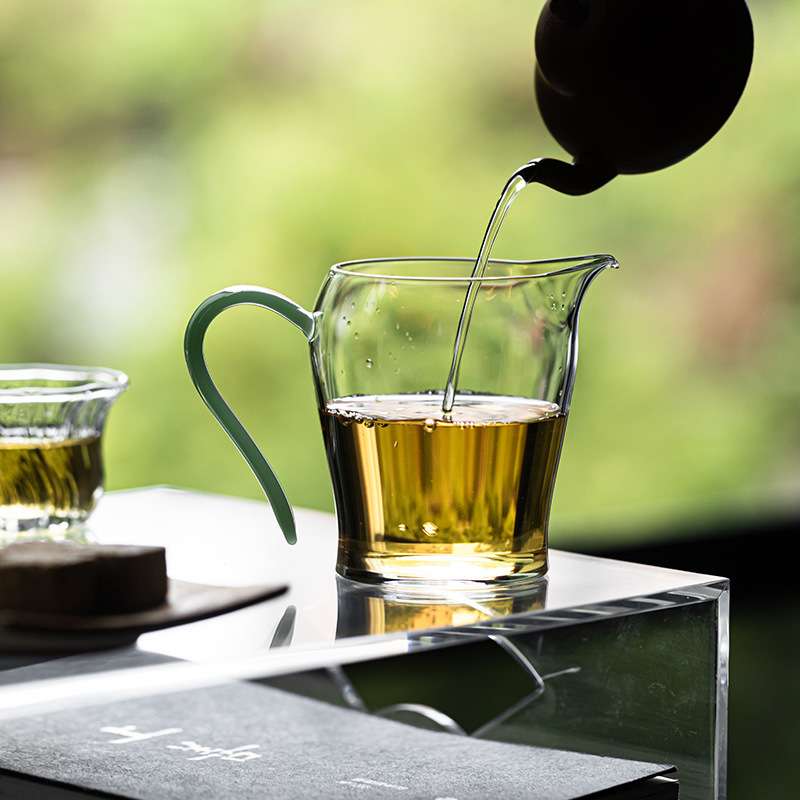 明泉茶斋高硼硅透明玻璃公道杯带把手防烫分茶器匀杯简约茶道配件
