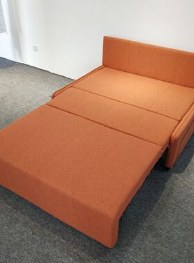 现代简约橙色棉麻小户型客厅卧室可储物可折叠导轨式多功能沙发床