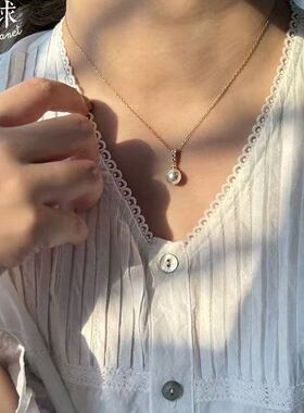 灰色珍珠毛衣项链女款轻奢小众