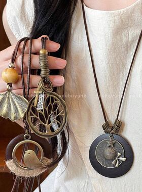 新中式禅意长款圆形项链女复古