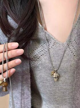 斑点虎眼石蘑菇吊坠项链女精致