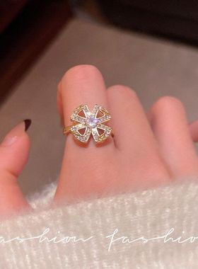 日韩花朵开口戒指时尚锆石戒指