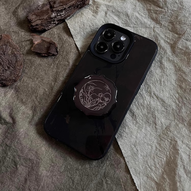 叶菽原创定制《枯荷》侘寂新中式国风小众高级感液态玻璃镜面适用苹果16/17/13/14/15promax不会撞壳的手机壳