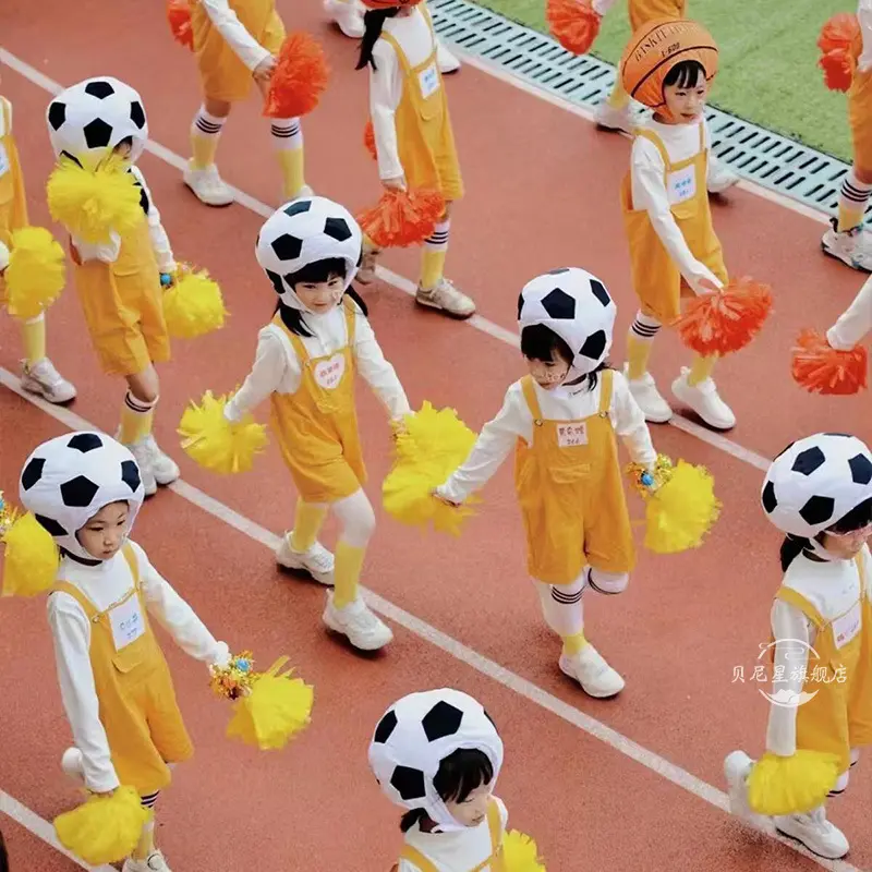 儿童运动会啦啦队演出服校园开幕式小学生背带裤篮球足球头套套装