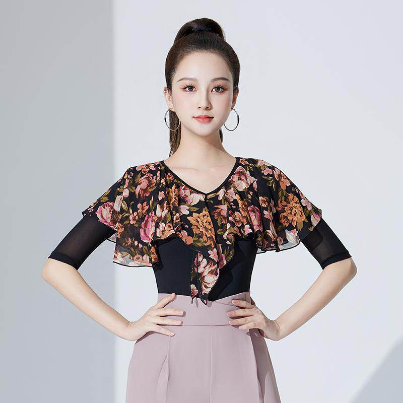 舞服新款网纱印花成人女