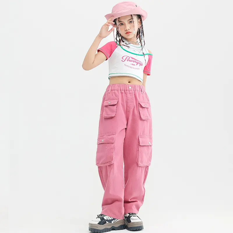 儿童爵士舞服装女童露脐上衣练舞