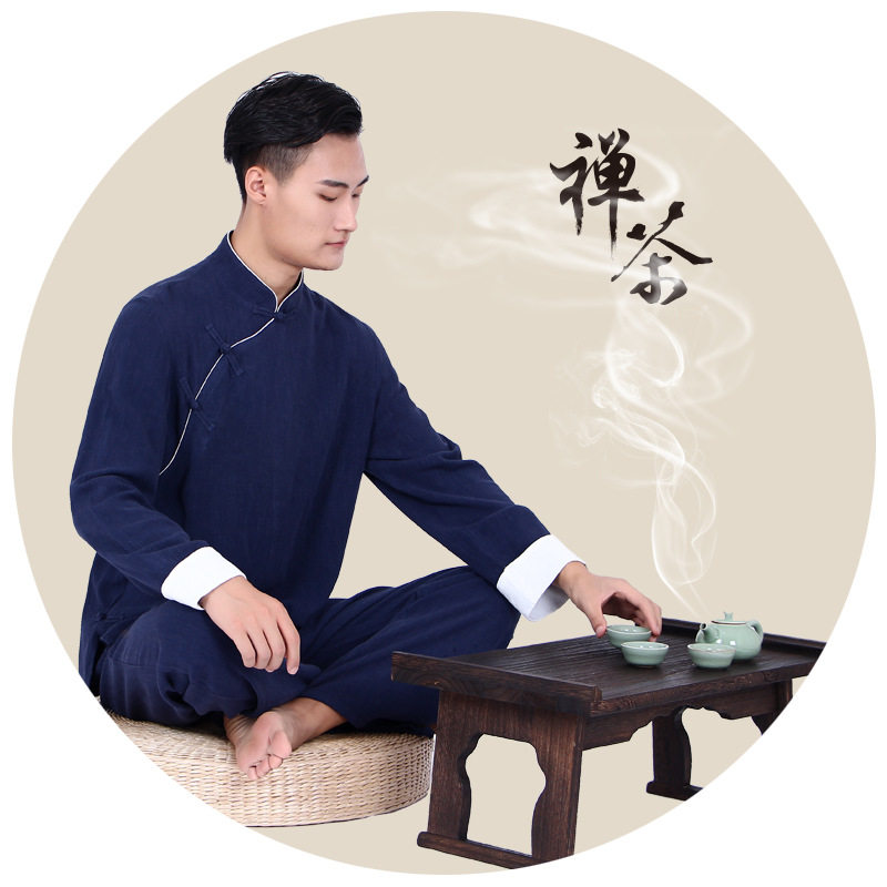 养生中式唐装男亚麻盘扣居士服