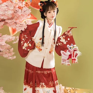 汉服女拜年服冬季明制加绒加厚比甲马面裙新款汉元素过年冬装上衣