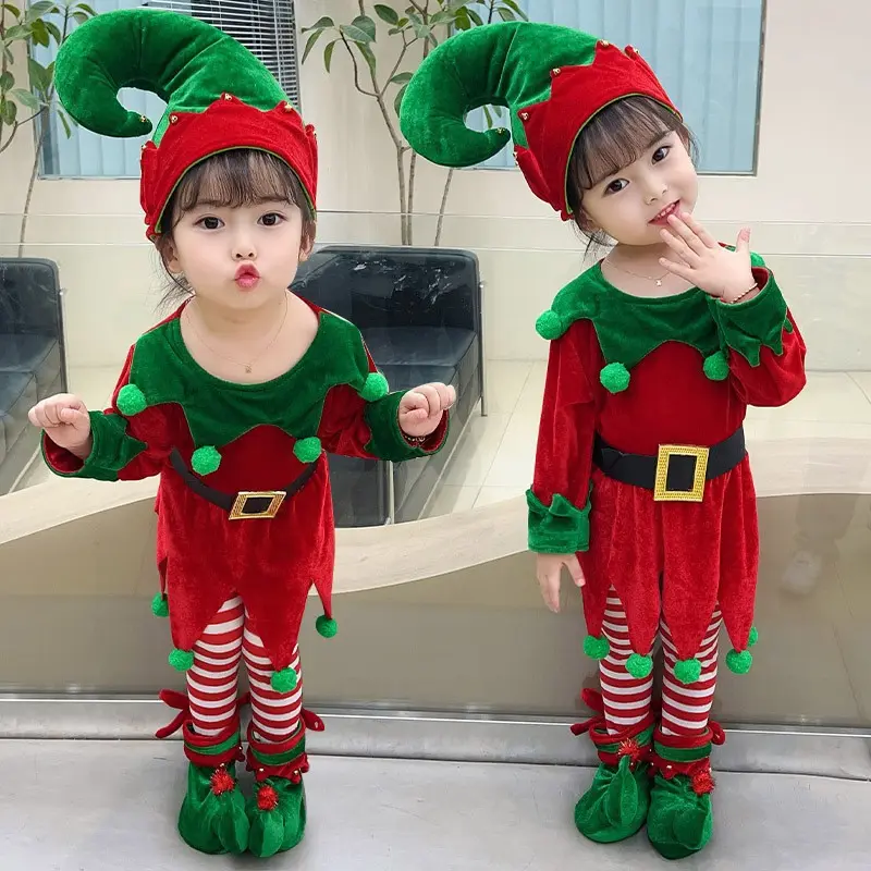 圣诞服装儿童女童连衣裙红色绿色