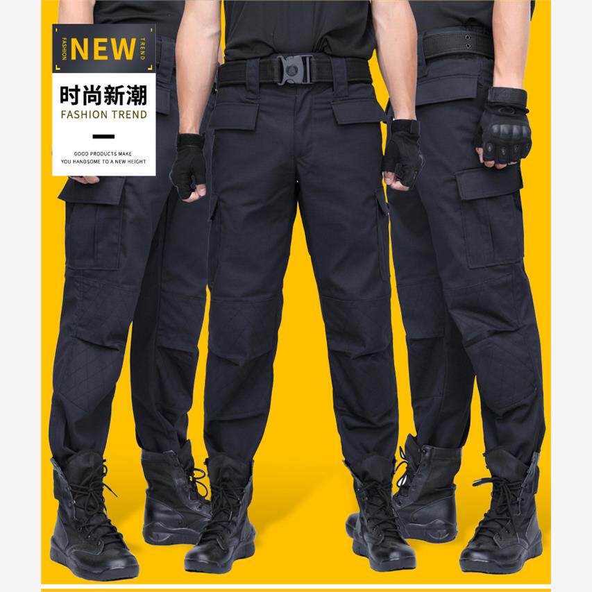 网格保安裤子男黑色作训