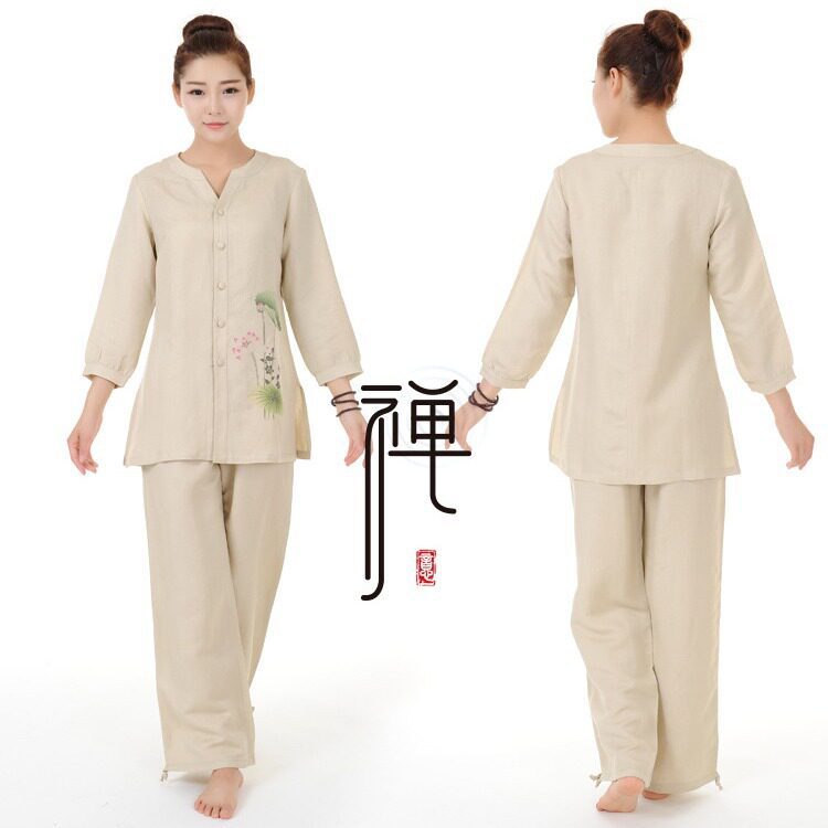 茶服春品亚麻瑜伽套装禅修服文艺中布衣女装大码上衣休闲10*白色