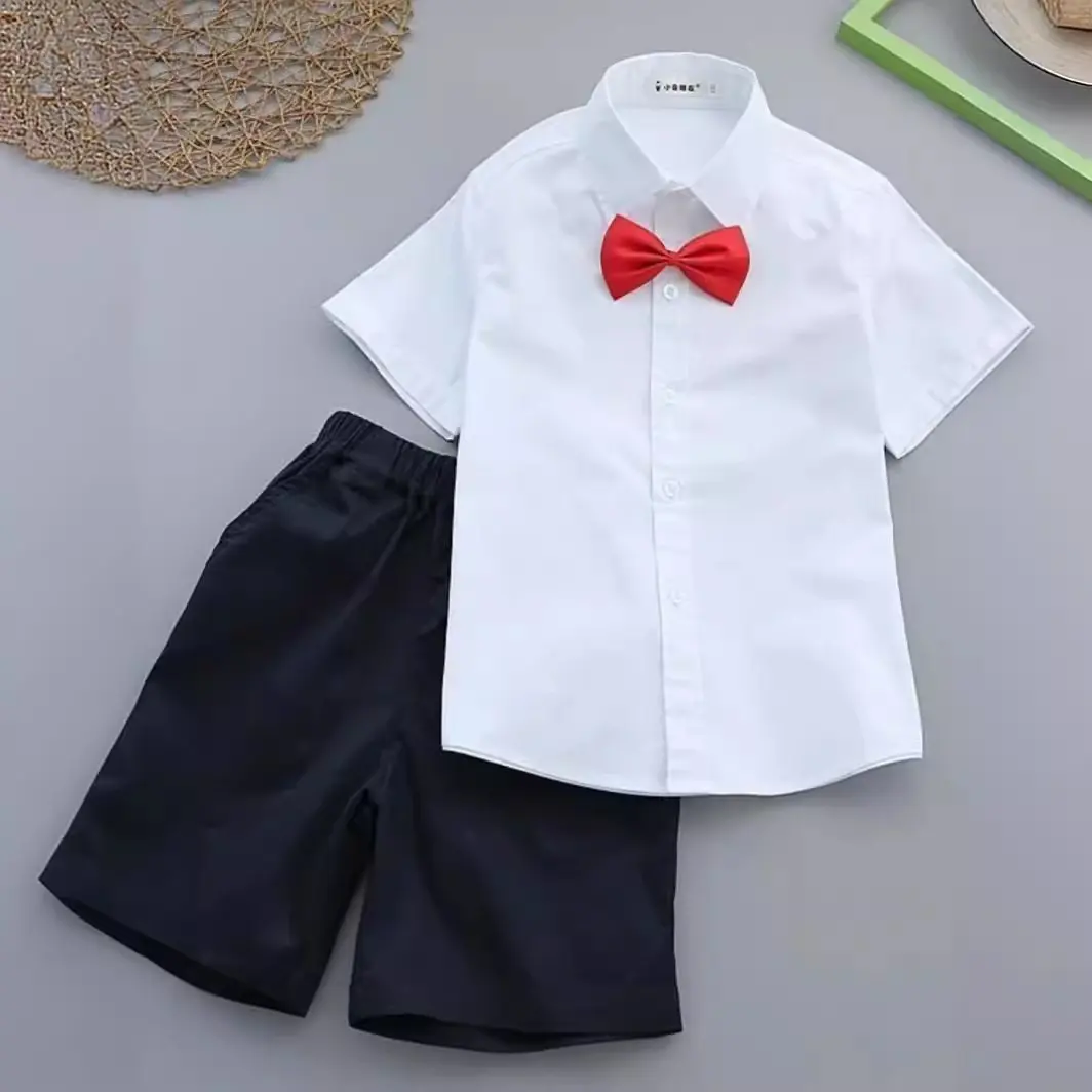 儿童白色短袖衬衣幼儿园演出服小