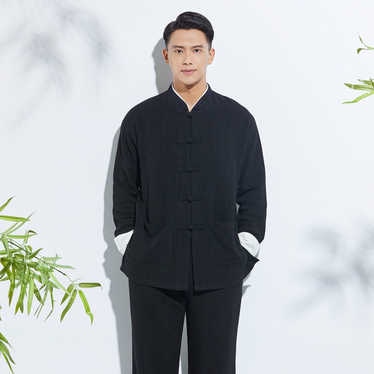您好新款春秋棉麻长袖立领手工