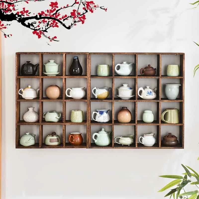 博古架挂墙置物架墙上实木中式壁挂简约多宝阁茶壶茶具摆架展新品