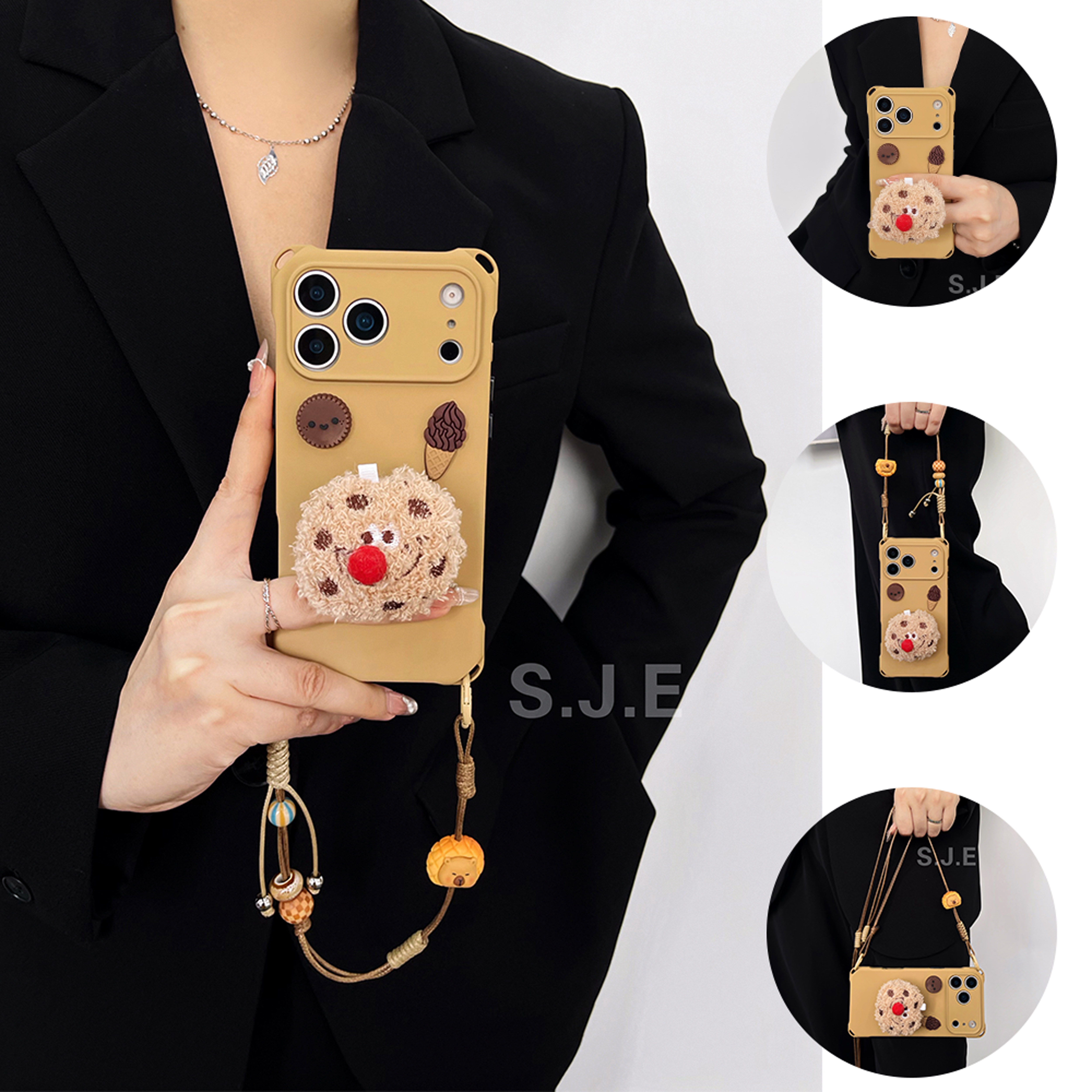 可爱卡皮巴拉挂绳四孔手机壳便捷