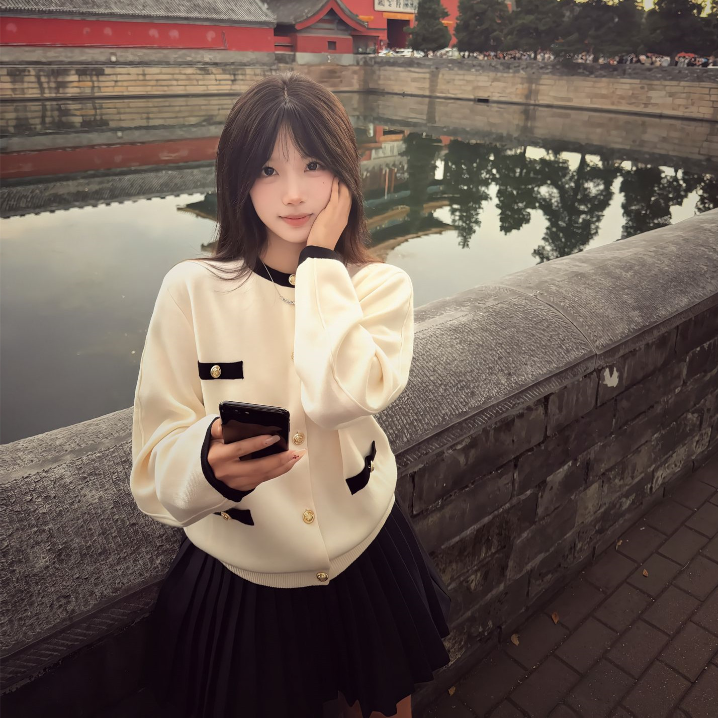 富家千金风撞色针织小香风外套女