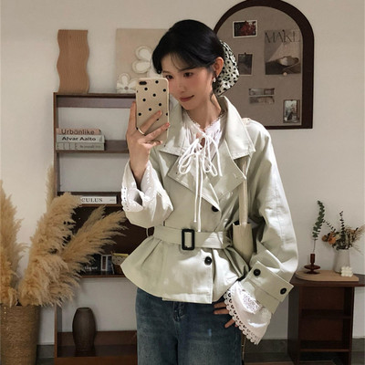 韩系高级感白色短款风衣外套大衣