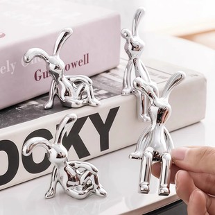 北欧电镀兔子水晶摆件高级感轻奢车载客厅潮玩装饰家居软装摆件