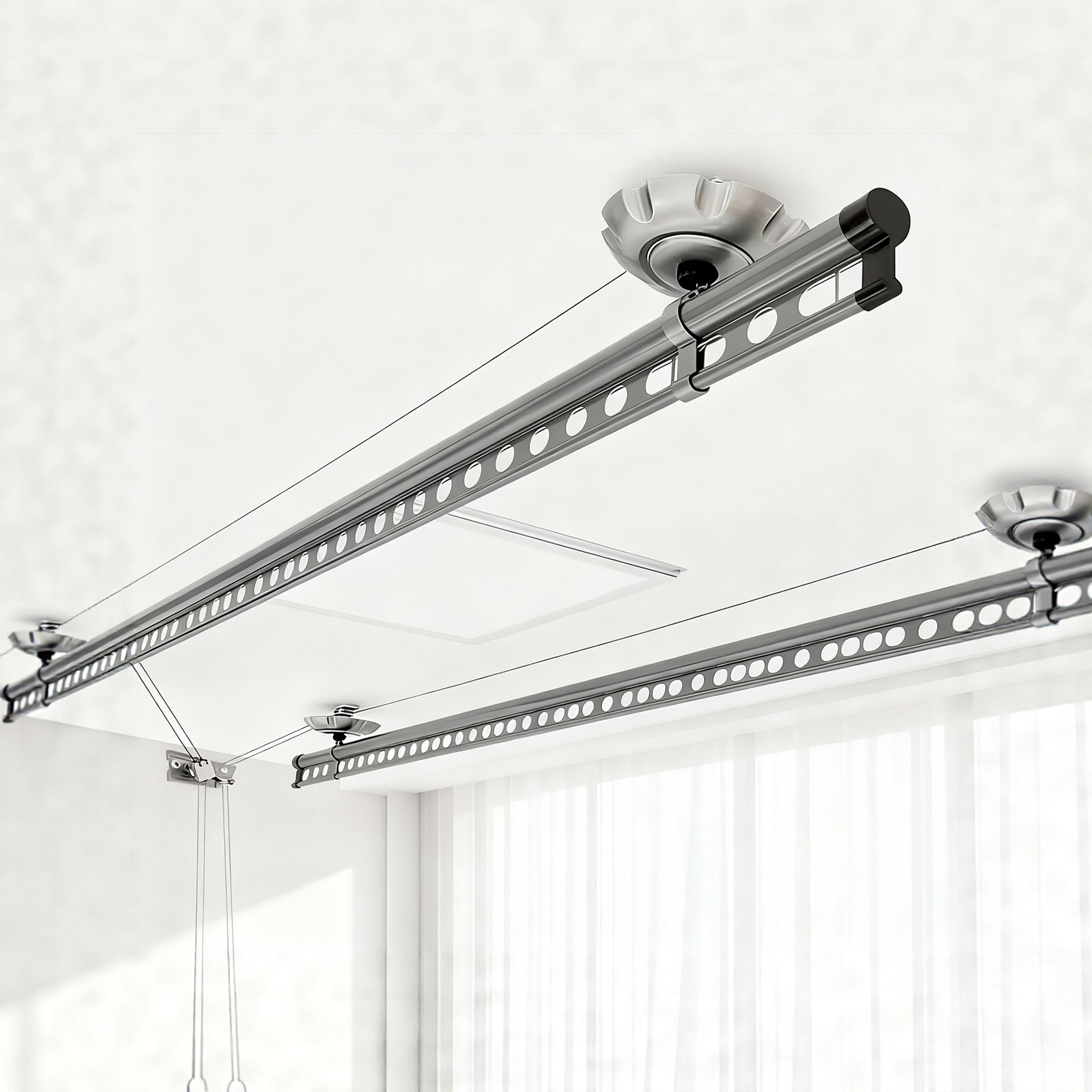 铝合金双杆升降晾衣架阳台手摇器晾衣杆自动家用手动顶装晒衣架单