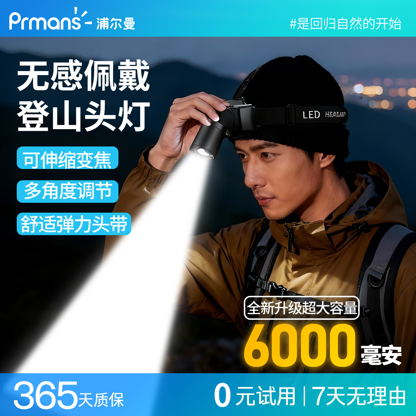 头灯2026新款强光超亮充电头戴式户外登山野外手电筒激光照明灯
