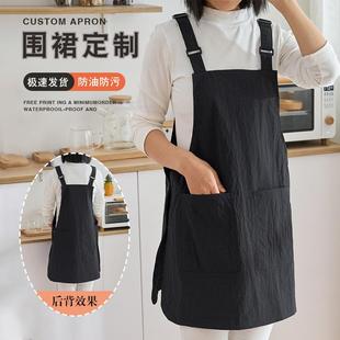 防泼水双面理发师咖啡店餐饮罩衣围裙家用厨房工作服防污印字男女