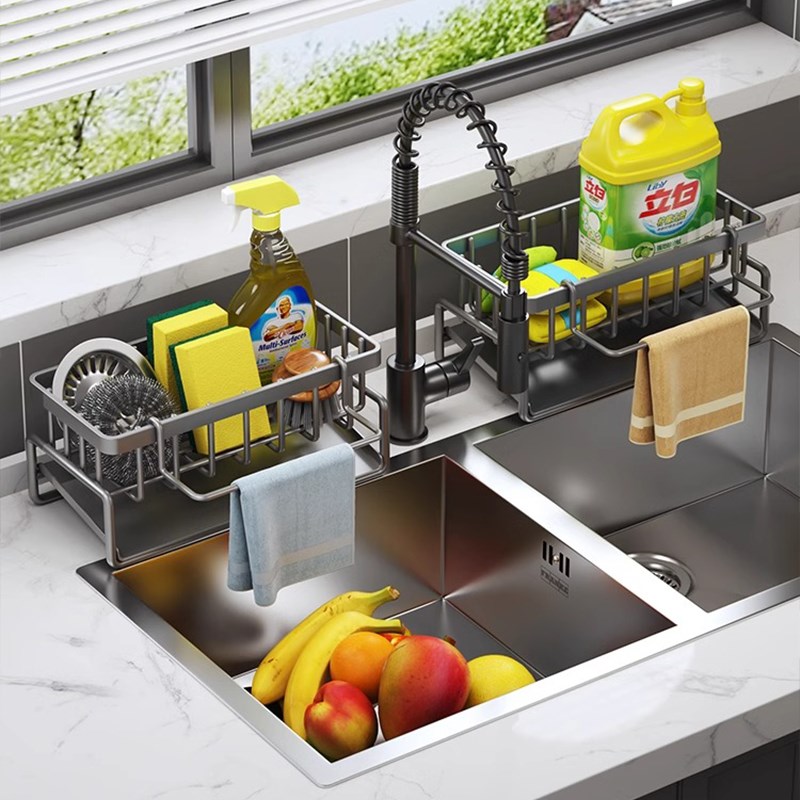 厨房置物架水槽洗碗海绵抹布沥水架家用水池洗洁精钢丝球收纳神器