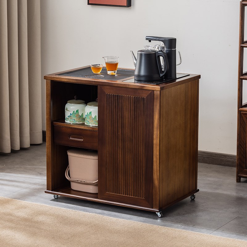 胡桃木茶水柜移动茶水台茶桌侧边柜烧水壶一体边几茶台茶柜置物架