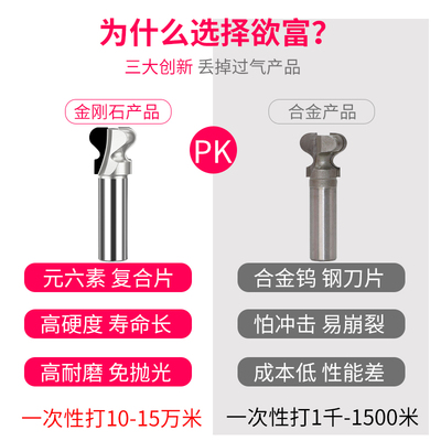 欲富金刚石二弧指甲刀橱柜抽屉门板拉手数控雕刻机修边木工铣刀